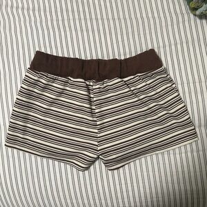 Brown and White Striped Women's Shorts
